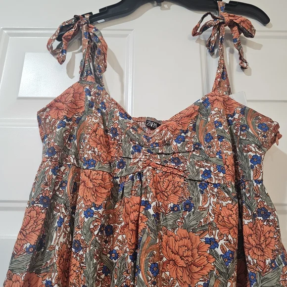 ZARA Floral Tie Strap Maxie Dress Boho - Picture 4 of 12